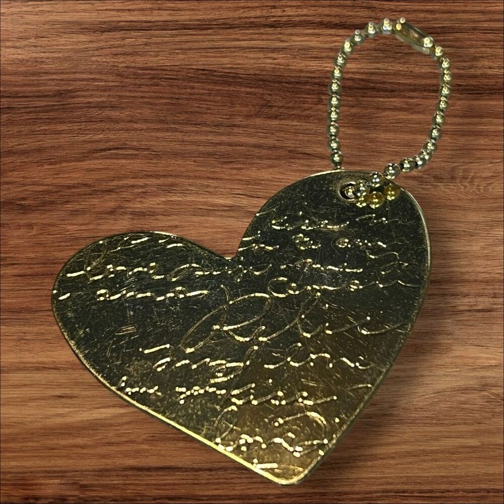 Relic Gold Tone Heart Bag Charm Keychain Textured Metal 2 Inch